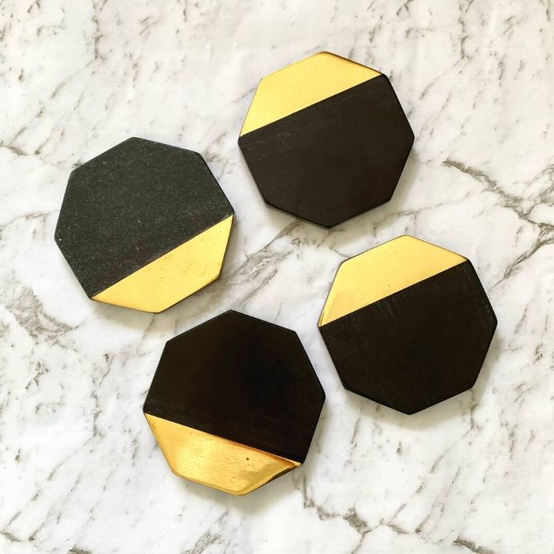 Brass & Black  | Hexagon Coasters